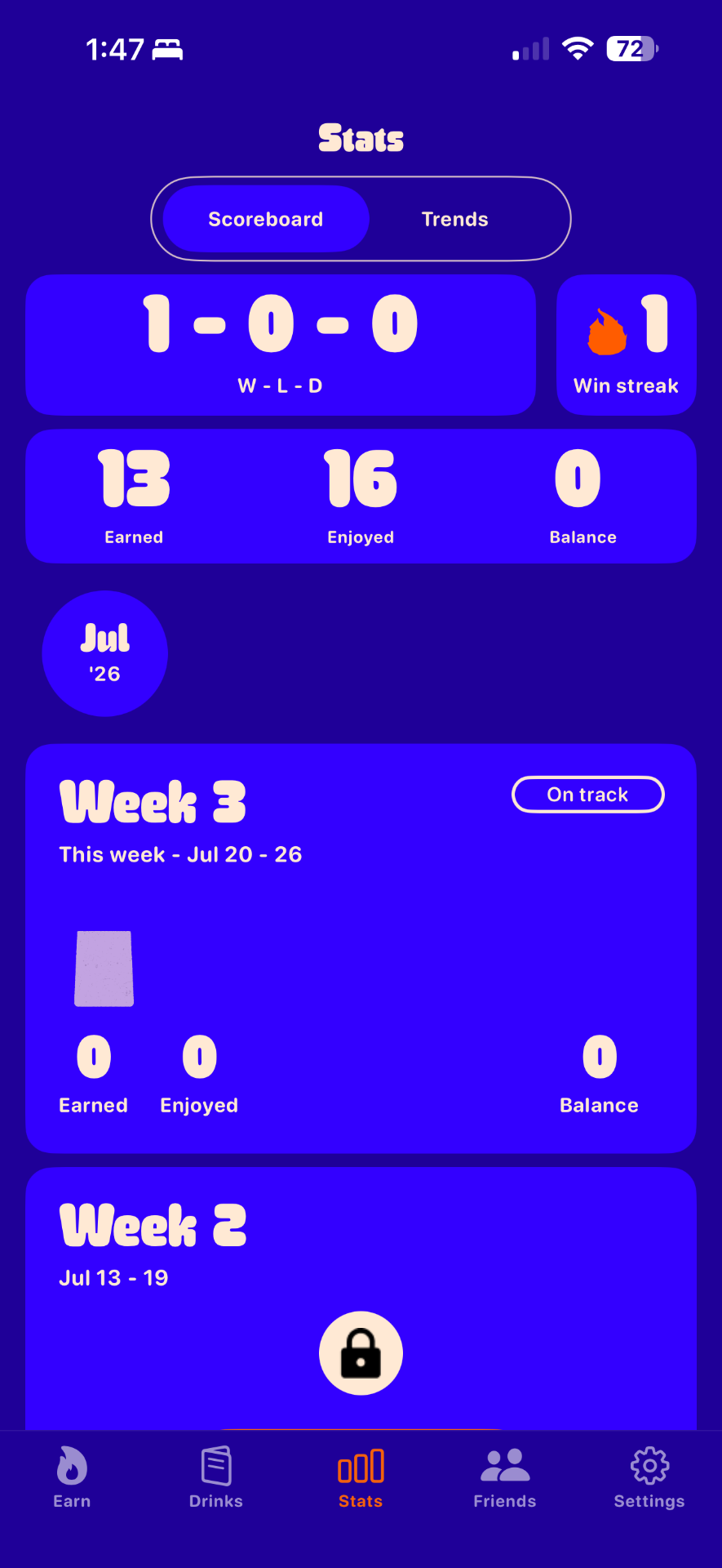Burnbar — Scoreboard — W/L/D & streaks